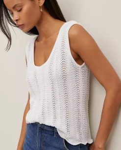 Petite Crochet Sweater Shell White