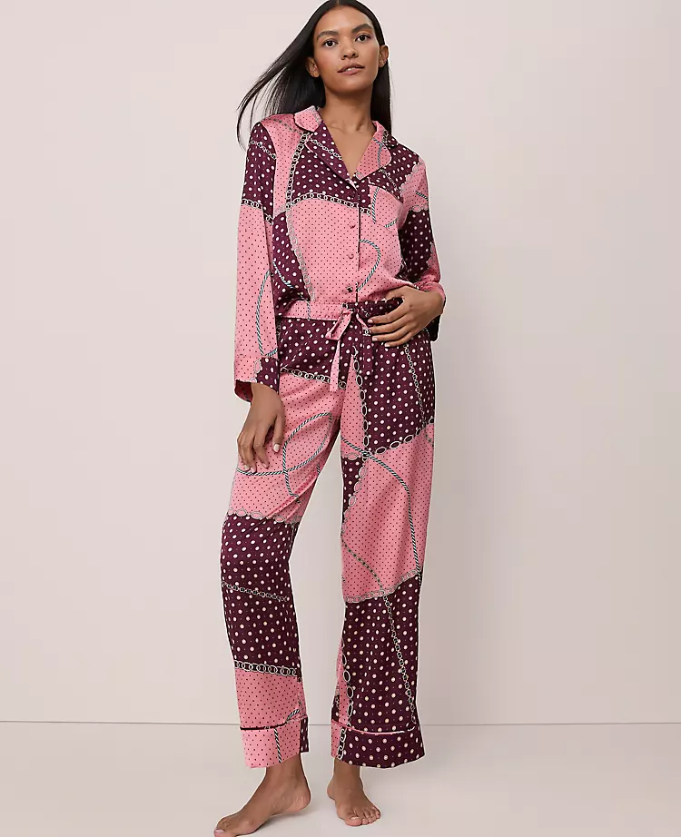 Chain Link Print Silk Pajama Set Poised Plum 3 Chain Link Print Silk Pajama Set Poised Plum
