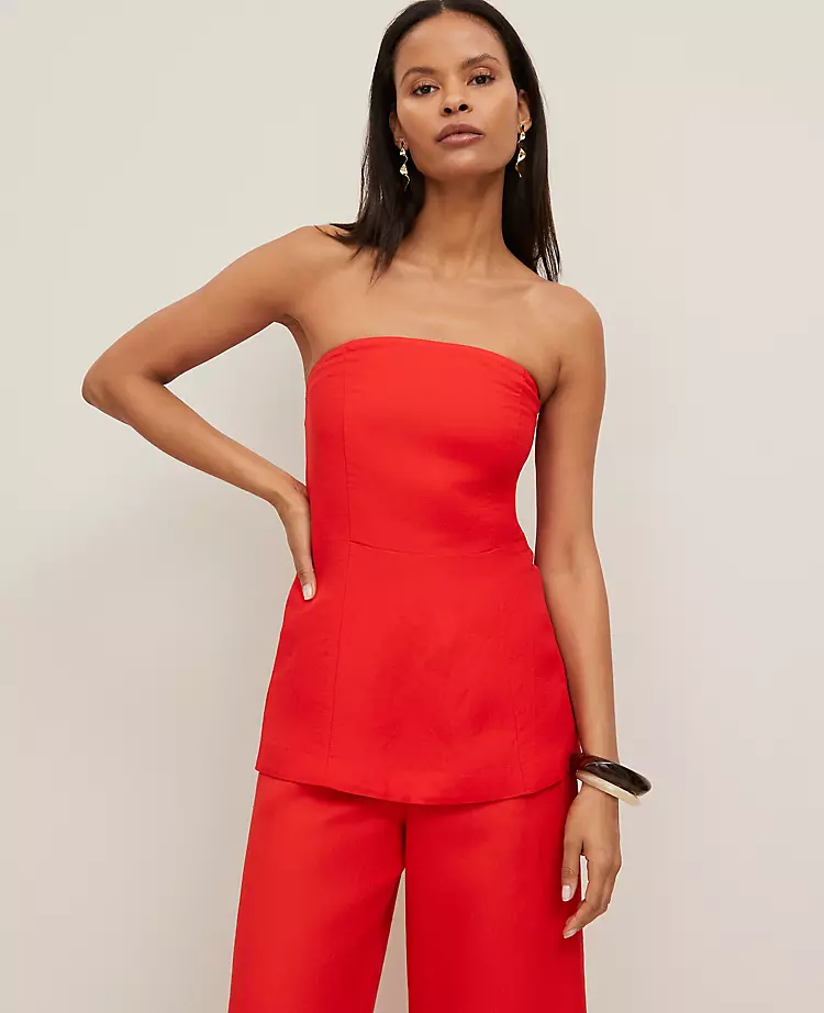 Petite Strapless Linen Blend Tunic Top Fiery Red 4 Petite Strapless Linen Blend Tunic Top Fiery Red - Image 2