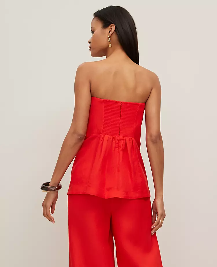 Petite Strapless Linen Blend Tunic Top Fiery Red 5 Petite Strapless Linen Blend Tunic Top Fiery Red - Image 3