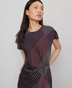 Striped Satin Twist Midi Dress Deep Purple Onyx -Anntaylor Shop 851065 523558 ALT2