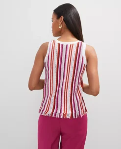 Petite Fringe Striped Shell Red Pepper -Anntaylor Shop 851067 521280 ALT1