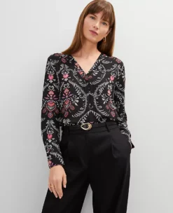 Petite Floral Mixed Media Top Black