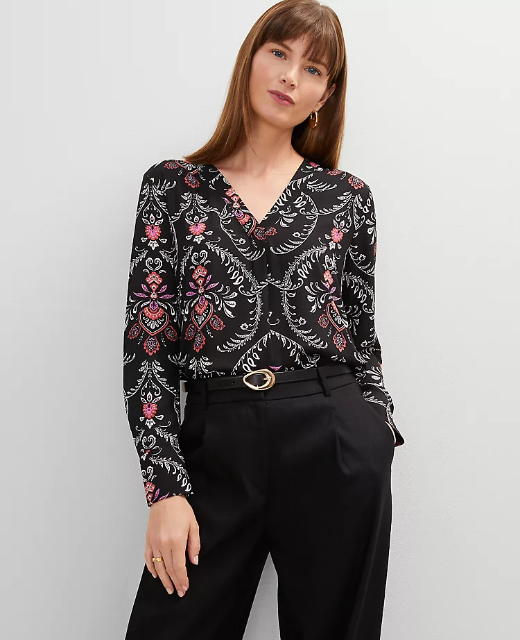 Petite Floral Mixed Media Top Black 3 Petite Floral Mixed Media Top Black