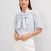 Petite Striped Bow Blouse Coastline Blue 1 Petite Striped Bow Blouse Coastline Blue -Anntaylor Shop 851086 506000