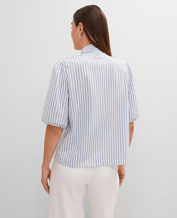 Petite Striped Bow Blouse Coastline Blue 4 Petite Striped Bow Blouse Coastline Blue - Image 2