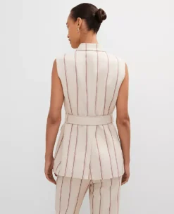 Petite Pinstripe Belted Vest Flax 7 Petite Pinstripe Belted Vest Flax -Anntaylor Shop 851100 519986 ALT1