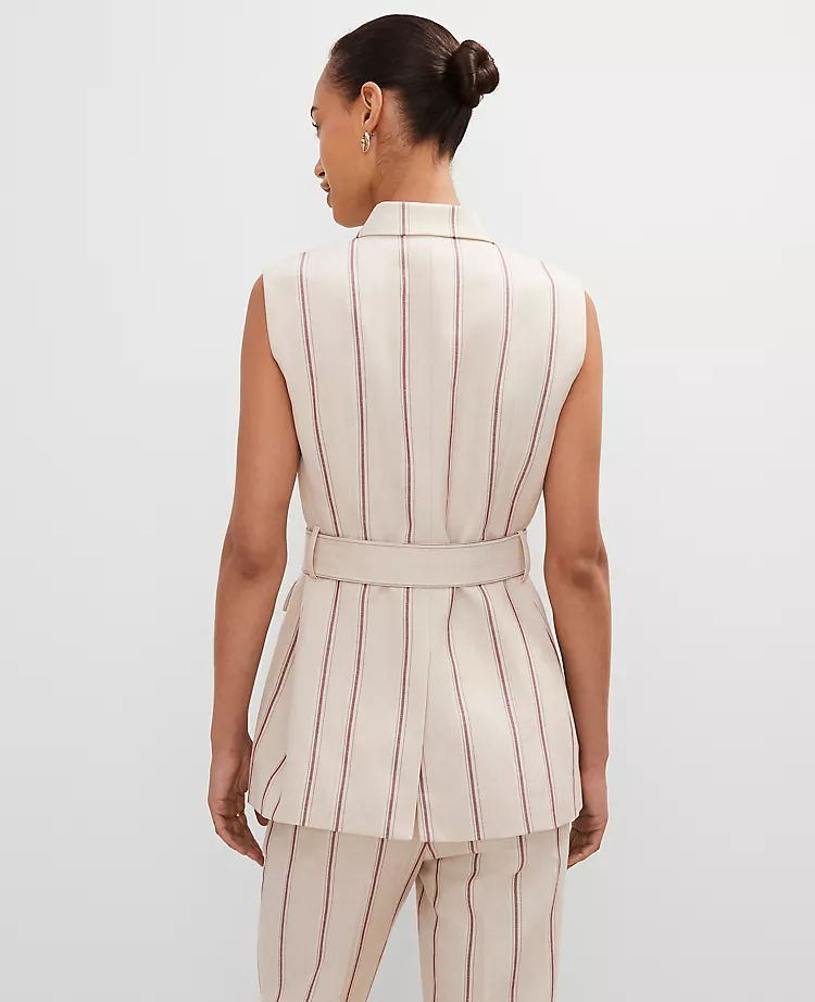 Petite Pinstripe Belted Vest Flax 5 Petite Pinstripe Belted Vest Flax - Image 3