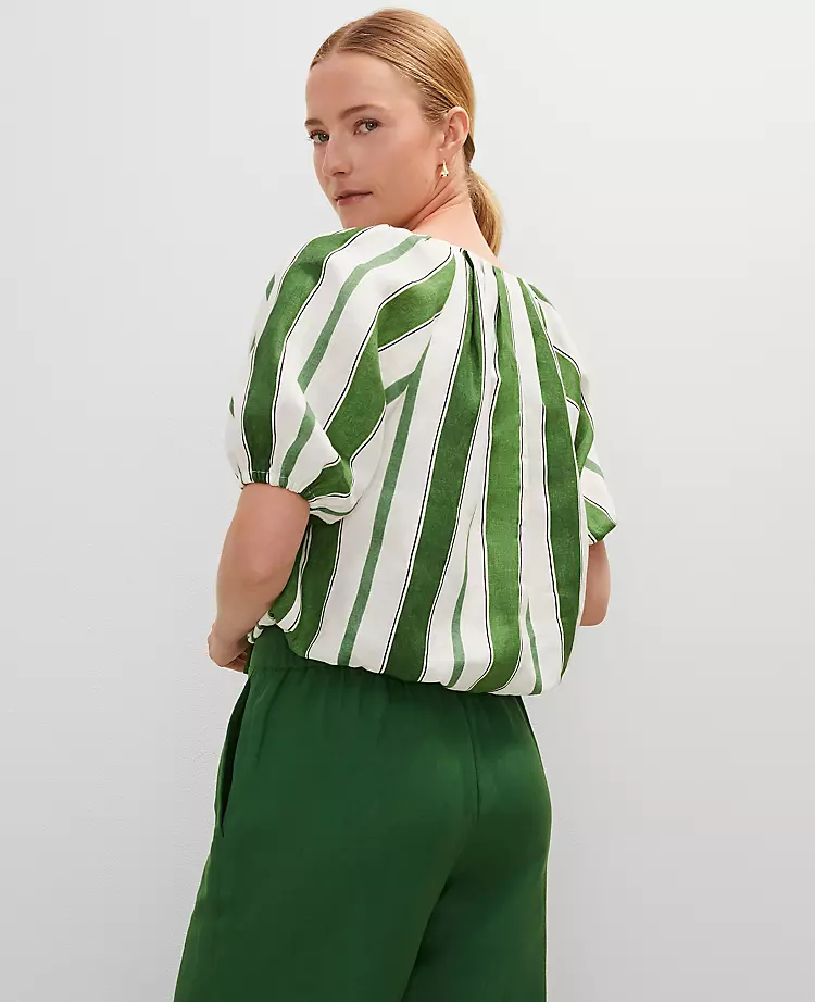 Petite Linen Blend Bubble Hem Blouse Leafy Green 4 Petite Linen Blend Bubble Hem Blouse Leafy Green - Image 2