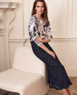 Petite Lace Flounce Midi Skirt Night Sky