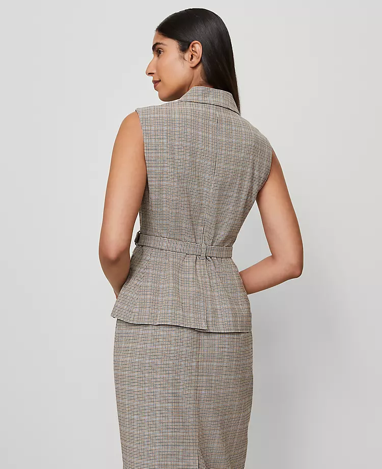 Petite Belted Plaid Vest Copper/Cream Multi 5 Petite Belted Plaid Vest Copper/Cream Multi - Image 3