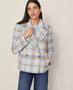 Petite Weekend Collection Plaid Short Trench Coat Park Fountain -Anntaylor Shop 851433 522641 ALT2