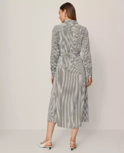 Petite Striped Collared Midi Shirtdress Muted Moss -Anntaylor Shop 851435 522702 ALT1
