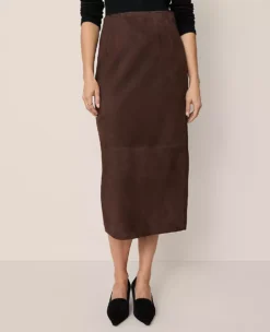 Studio Collection Seamed Pencil Skirt In Suede Pure Chocolate 9 Studio Collection Seamed Pencil Skirt In Suede Pure Chocolate -Anntaylor Shop 851446 7043 ALT1