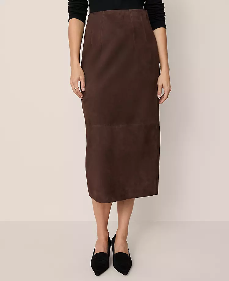 Studio Collection Seamed Pencil Skirt In Suede Pure Chocolate 4 Studio Collection Seamed Pencil Skirt In Suede Pure Chocolate - Image 2