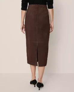 Studio Collection Seamed Pencil Skirt In Suede Pure Chocolate 10 Studio Collection Seamed Pencil Skirt In Suede Pure Chocolate -Anntaylor Shop 851446 7043 ALT2