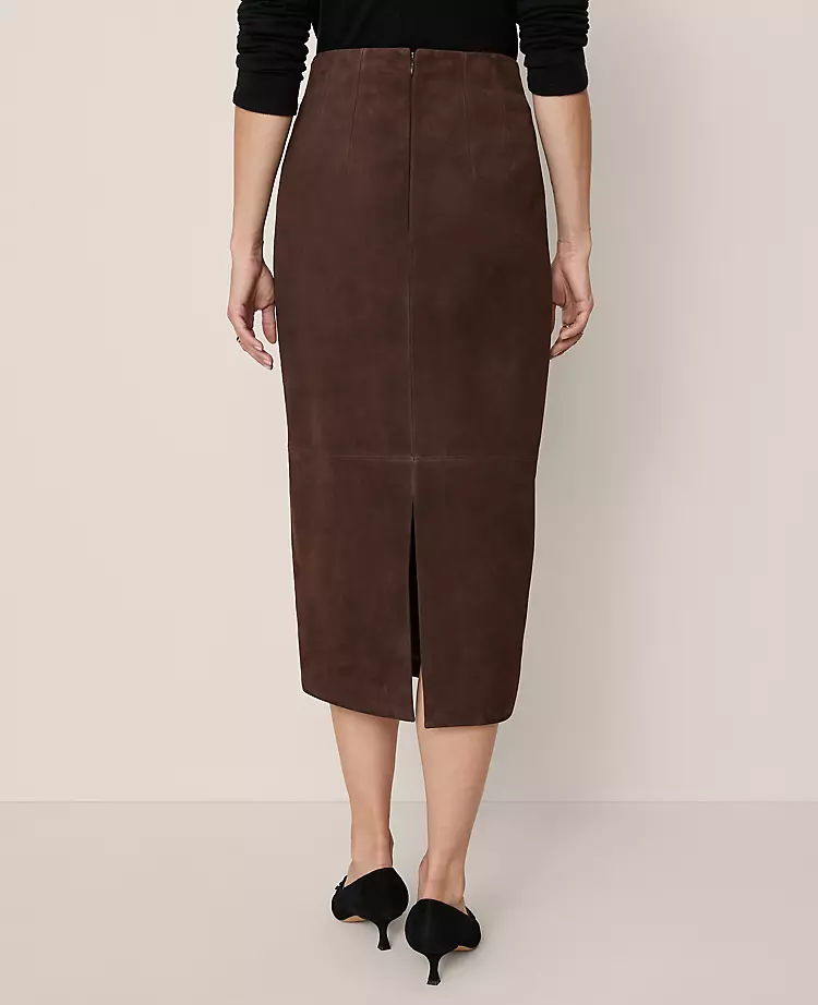 Studio Collection Seamed Pencil Skirt In Suede Pure Chocolate 5 Studio Collection Seamed Pencil Skirt In Suede Pure Chocolate - Image 3