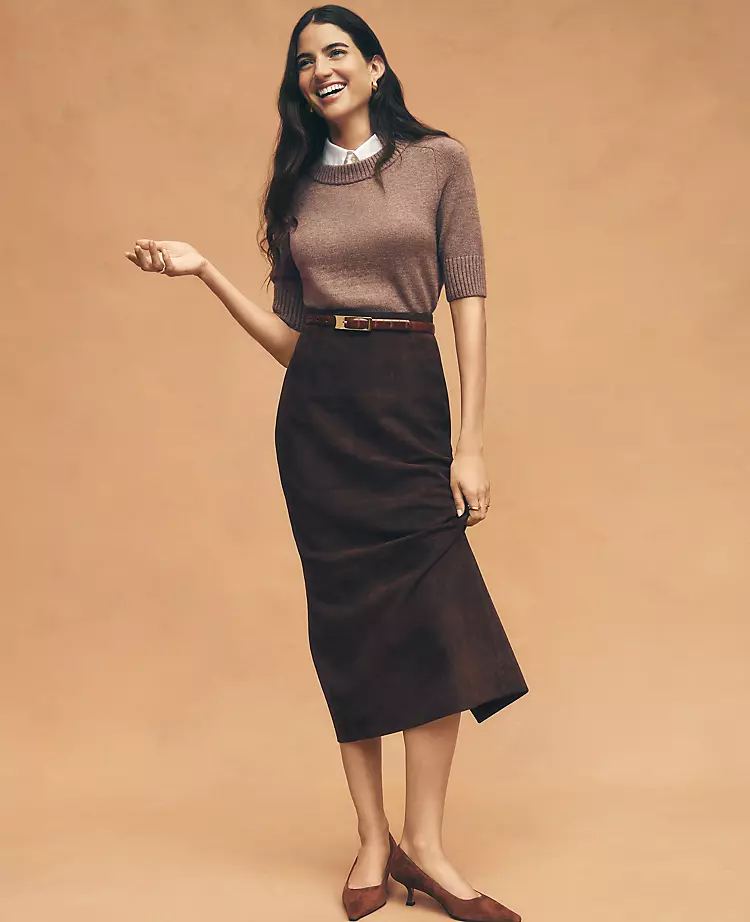 Studio Collection Seamed Pencil Skirt In Suede Pure Chocolate 8 Studio Collection Seamed Pencil Skirt In Suede Pure Chocolate - Image 6