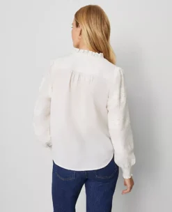 Petite Weekend Collection Lace Trim Blouse Winter White -Anntaylor Shop 851470 9192 ALT1