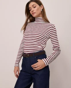Petite Weekend Collection Striped Turtleneck Top Cherry Pie