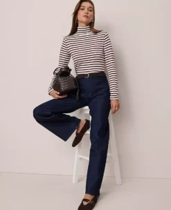 Petite Weekend Collection Striped Turtleneck Top Cherry Pie -Anntaylor Shop 851478 522637 ALT2