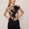 Petite Floral Sleeveless Boatneck Top Cafe Au Lait -Anntaylor Shop 851487 526244
