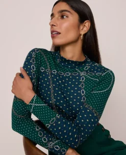 Chain Link Mock Neck Top Night Garden