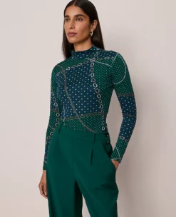 Chain Link Mock Neck Top Night Garden 7 Chain Link Mock Neck Top Night Garden -Anntaylor Shop 851500 526967 ALT2