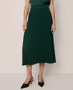 Horsebit Pleated Midi Skirt Pine Grove -Anntaylor Shop 851521 8481 ALT1