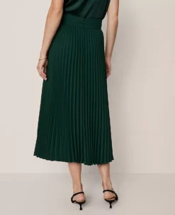 Horsebit Pleated Midi Skirt Pine Grove -Anntaylor Shop 851521 8481 ALT2