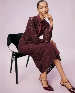 Petite Belted Lace Midi Shirtdress Poised Plum