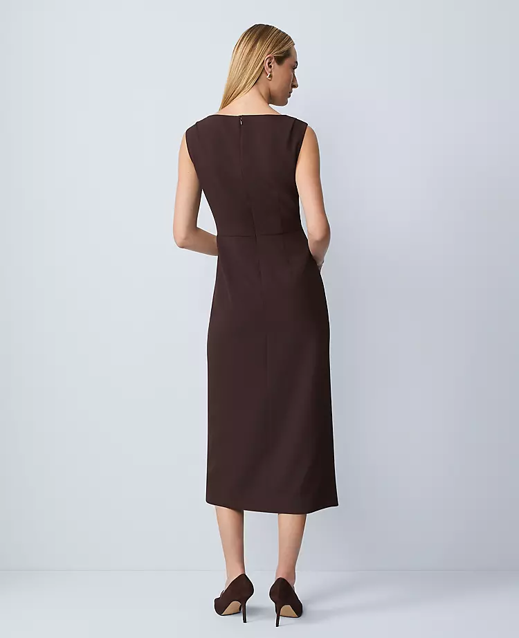 Wrap Effect Sheath Dress In Fluid Crepe Pure Chocolate 4 Wrap Effect Sheath Dress In Fluid Crepe Pure Chocolate - Image 2