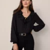 Petite Tie Neck Ruffle Blouse Black 2 Petite Tie Neck Ruffle Blouse Black -Anntaylor Shop 851555 2222