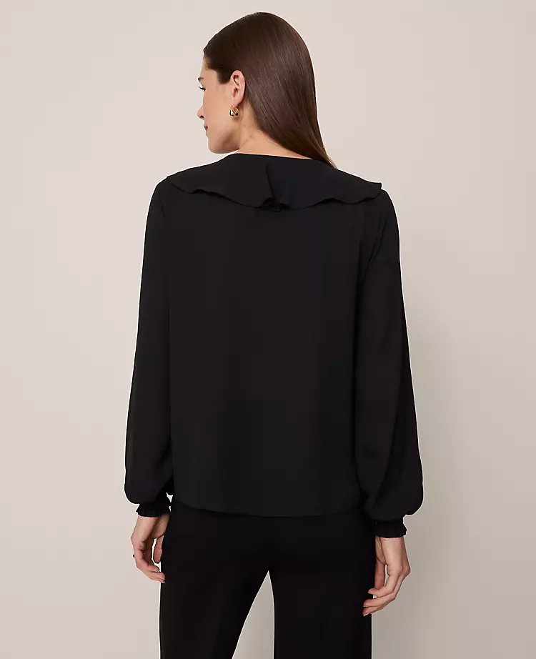 Petite Tie Neck Ruffle Blouse Black 4 Petite Tie Neck Ruffle Blouse Black - Image 2