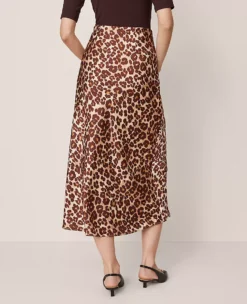 Petite Animal Print Satin Bias Slip Skirt Pale Sandalwood -Anntaylor Shop 851559 523120 ALT2