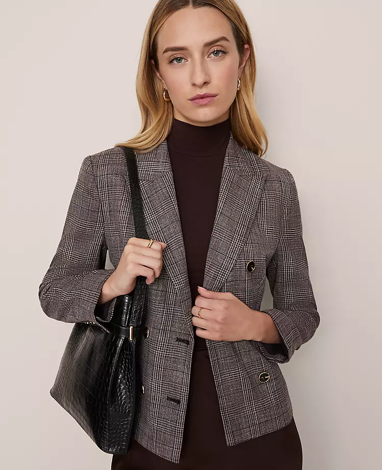 The Petite Fitted Double Breasted Blazer In Plaid Black/Brown Multi 3 The Petite Fitted Double Breasted Blazer In Plaid Black/Brown Multi