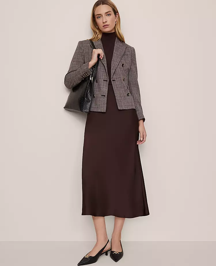 The Petite Fitted Double Breasted Blazer In Plaid Black/Brown Multi 5 The Petite Fitted Double Breasted Blazer In Plaid Black/Brown Multi - Image 3