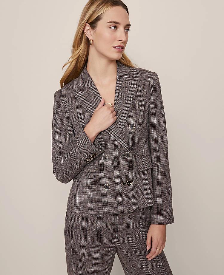 The Petite Fitted Double Breasted Blazer In Plaid Black/Brown Multi 6 The Petite Fitted Double Breasted Blazer In Plaid Black/Brown Multi - Image 4