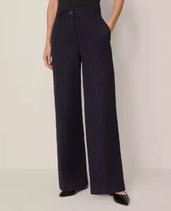The Perfect Wide Leg Pant In Pinstripe Navy/White Pinstripe -Anntaylor Shop 851570 020154 ALT1