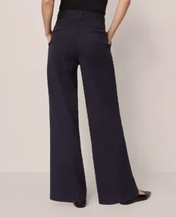 The Perfect Wide Leg Pant In Pinstripe Navy/White Pinstripe -Anntaylor Shop 851570 020154 ALT2