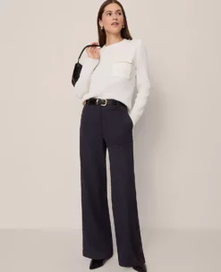 The Perfect Wide Leg Pant In Pinstripe Navy/White Pinstripe -Anntaylor Shop 851570 020154 ALT3