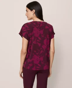 Floral Mixed Media Pleat Front Top Poised Plum -Anntaylor Shop 851578 525749 ALT1