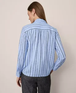 Chain Link Print Satin Bow Blouse Gentle Stream B -Anntaylor Shop 851582 526345 ALT1