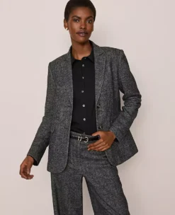 The Petite Greenwich Blazer In Herringbone Grey/White Combo -Anntaylor Shop 851587 019341 ALT2
