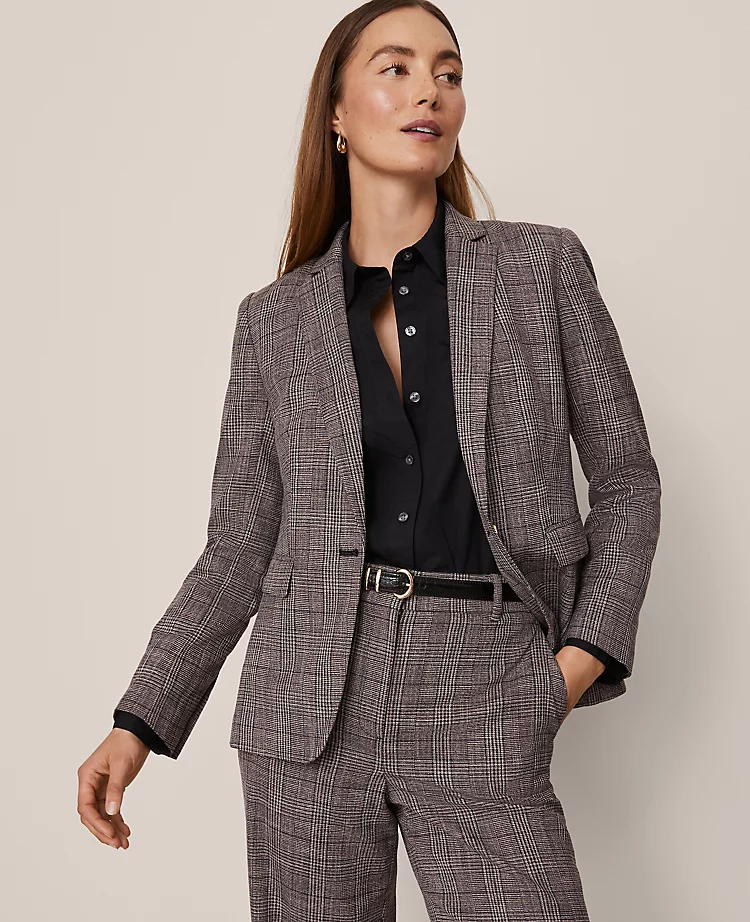 The Notched One Button Blazer In Plaid Black/Brown Multi 3 The Notched One Button Blazer In Plaid Black/Brown Multi