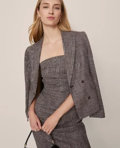 Petite Gathered Strapless Midi Dress In Plaid Black/Brown Multi -Anntaylor Shop 851623 019339 ALT2