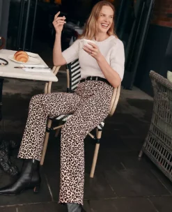 Petite Weekend Collection High Rise Corduroy Pant In Animal Print Cafe Au Lait