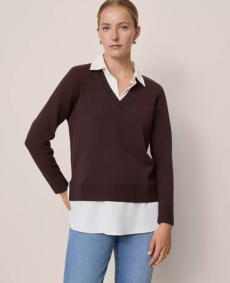 Petite Layered Mix Media Sweater Pure Chocolate 3 Petite Layered Mix Media Sweater Pure Chocolate