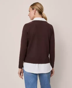 Petite Layered Mix Media Sweater Pure Chocolate 5 Petite Layered Mix Media Sweater Pure Chocolate -Anntaylor Shop 851679 7043 ALT1