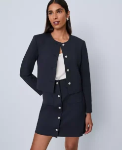 The Petite Crew Neck Jacket In Ponte Carbon Navy